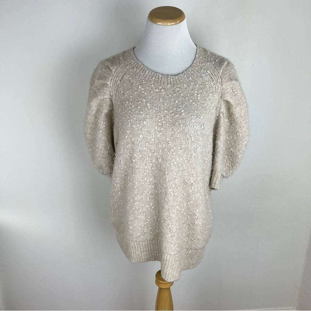 Rebecca Taylor Puff Sleeve Textured Sweater Size L Cream